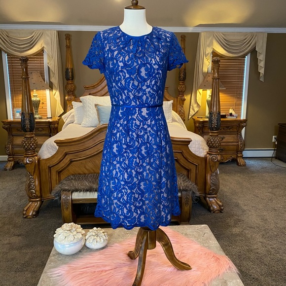 Adrianna Papell Dresses & Skirts - Adrianna Papell Blue Lace Scalloped Dress Size 4